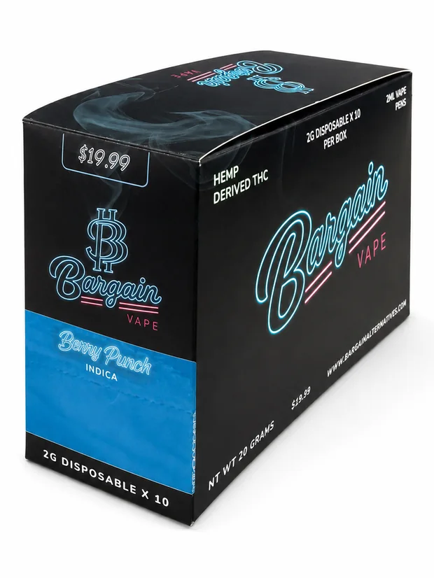 Berry Punch ten-count retail box, three-quarter view
