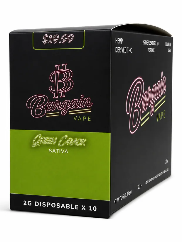 Green Crack ten-count retail box, three-quarter view