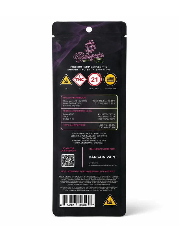 Jokerz Candy sleeve, back with ingredients and compliance panel