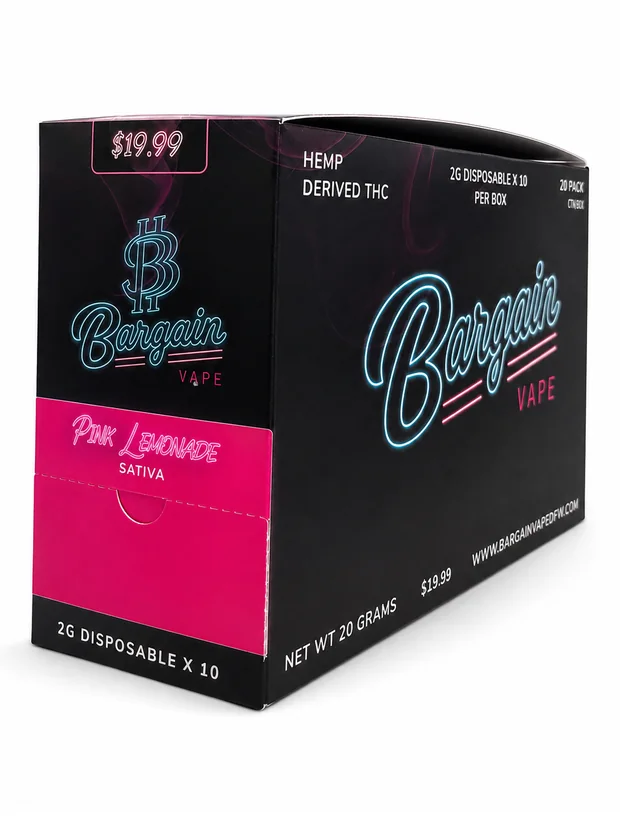 Pink Lemonade ten-count retail box, three-quarter view