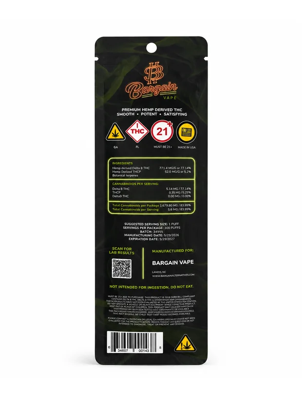 Tropical Sunrise sleeve, back with ingredients and compliance panel