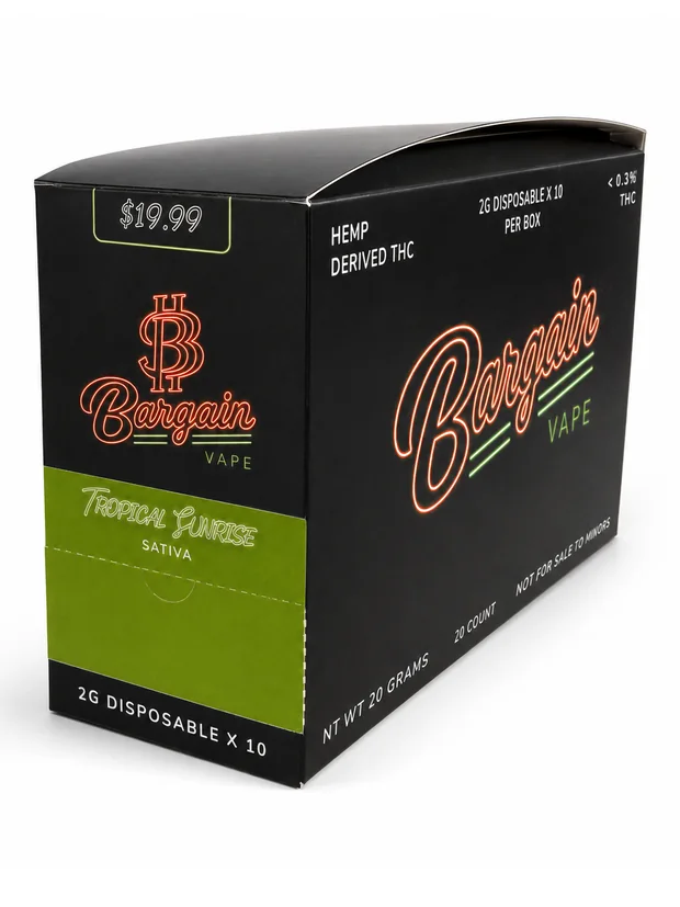 Tropical Sunrise ten-count retail box, three-quarter view